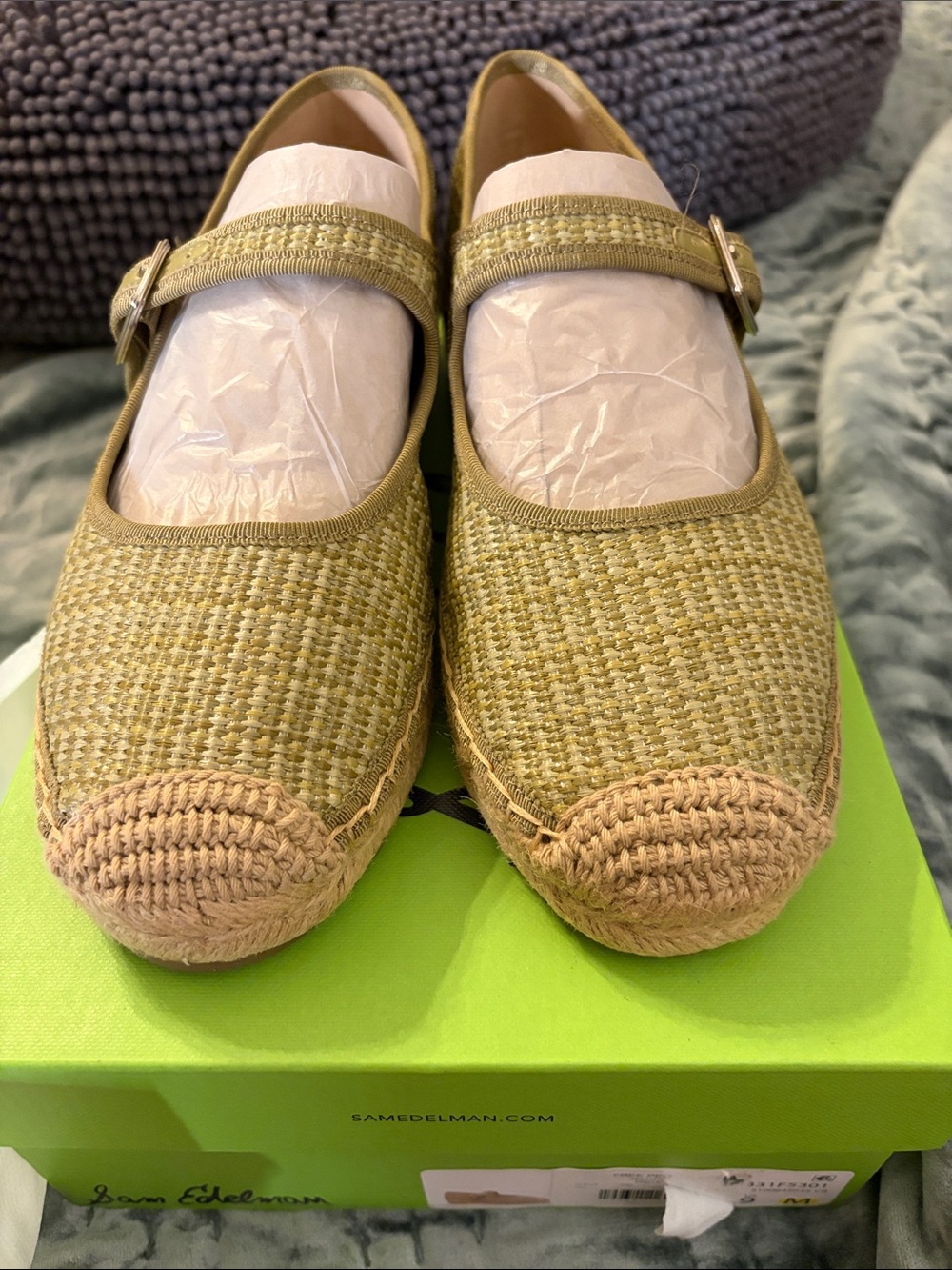 Sam Edelman Olive Green Mary Jane Espadrille Flats, NWT - Picture 2 of 6